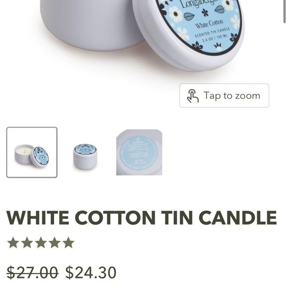 NWT Longaberger Candle Scented in a Tin. White Cotton. 3.4 oz/100 ml - Picture 5 of 5